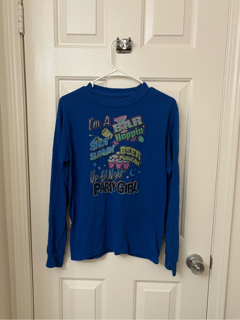Jerzees Royal Blue Long Sleeve Graphic Tee - Party Girl Print